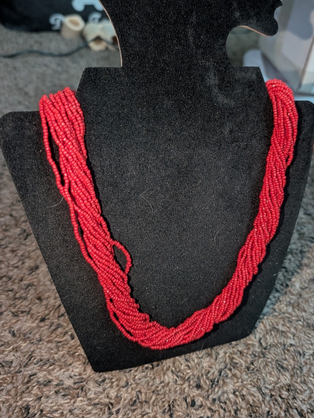 Vibrant Red Multi-Strand Seed Bead Necklace